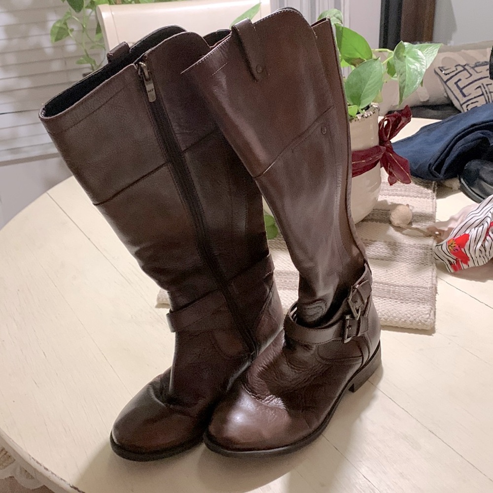 Brown leather boots